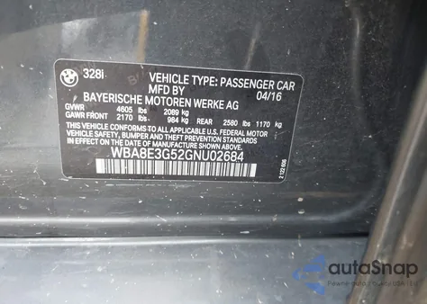 2016 BMW 328I xDrive z USA, uszkodzony, nr VIN WBA8E3G52GNU02684